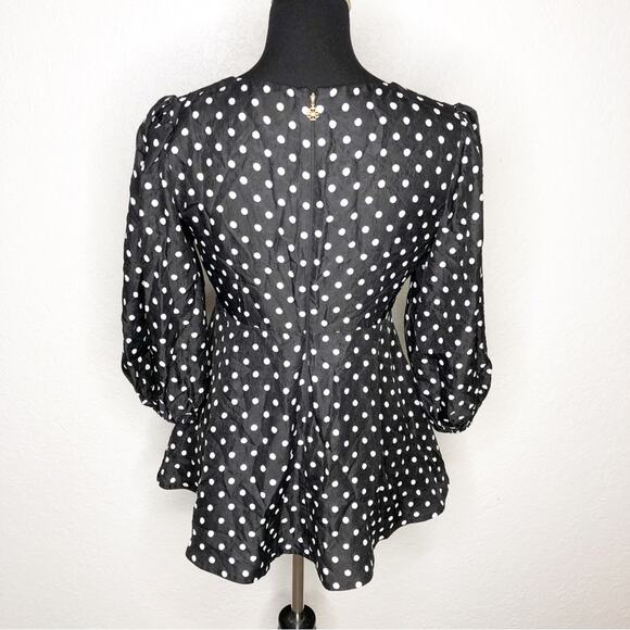 Kate Spade black white polka dot silk blend v neck top size 8 - Picture 14 of 14